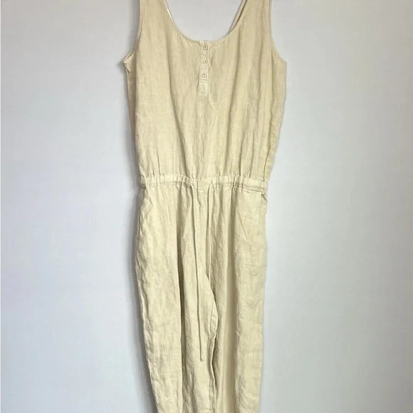 Cloth & Stone Sz M Jumpsuit Linen Drawstring Wide Leg Crop Natural Tan Lagenlook - Picture 16 of 16